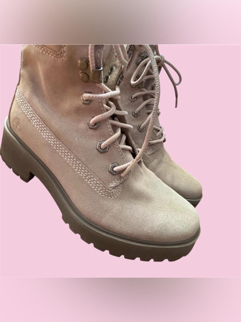 Timberland Women's Lace-Up Suede Platform Boots in Blush Pink